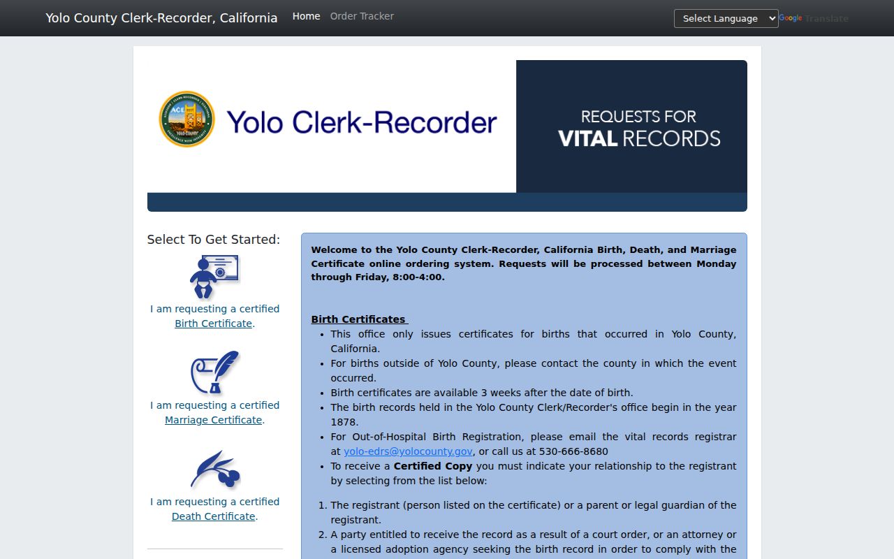 Yolo County public records Permitium vital certificate order portal